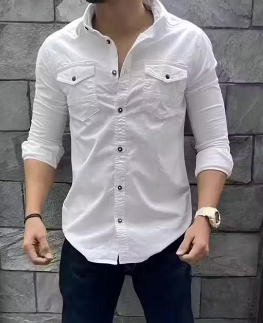 Stylish Attractive Cotton White Double Pocket Shirts For Men