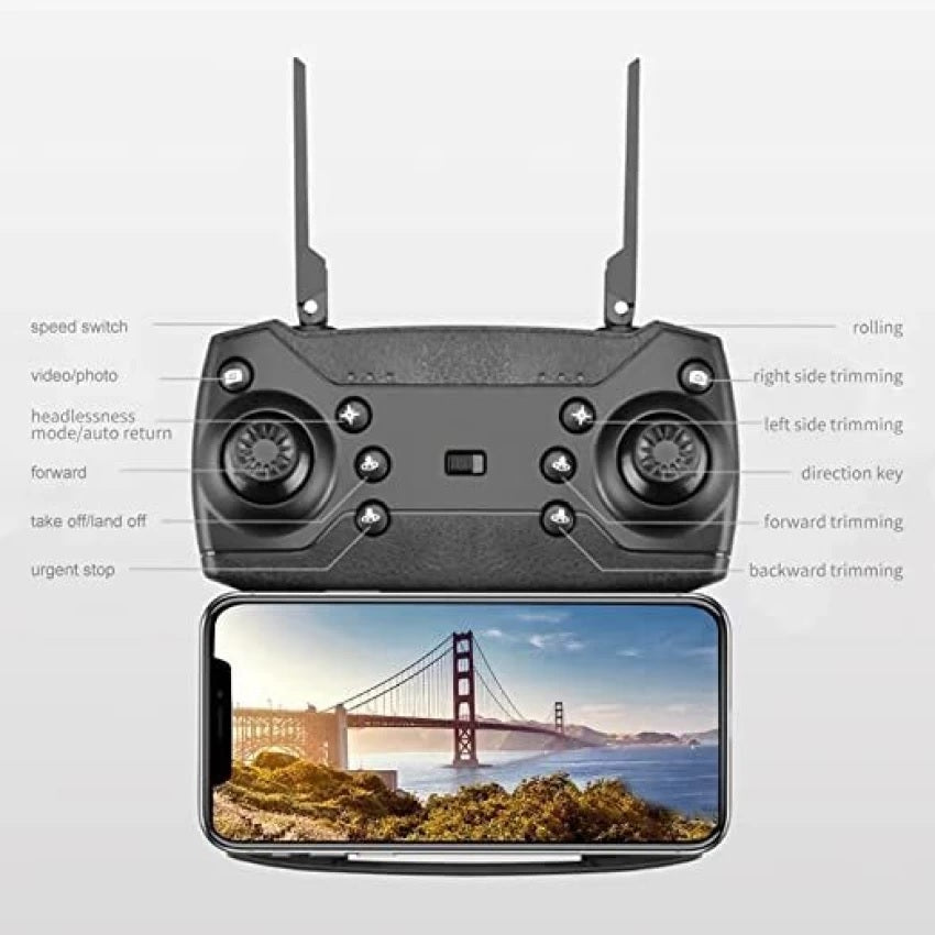 HD 4K Drone Camera Foldable E88 Pro Drone With Mini Camera Wifi Drone For Everyone HD Dual Camrra Drone (3 Items FREE Display Airbuds, Coffee Blinder, P9 Headphone)