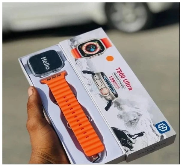 T800 ultra wireless charging watch with beautiful band orange colour