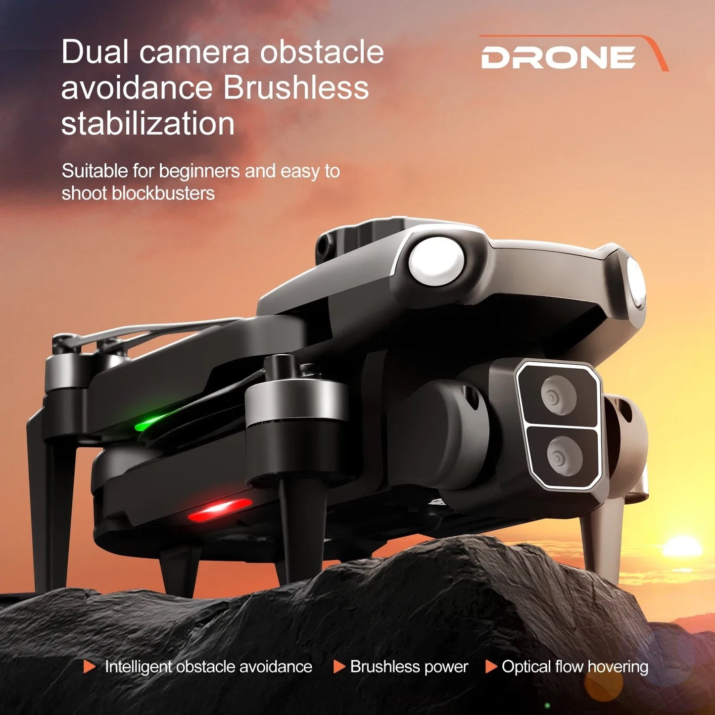 F9 Brushless Drone Five Sided Obstacle Avoidance with Dual Battery 4K-1080P HD Dual Camera WIFI FPV Gesture Selfie Flips Mode App One Key Headless Mode functionality
