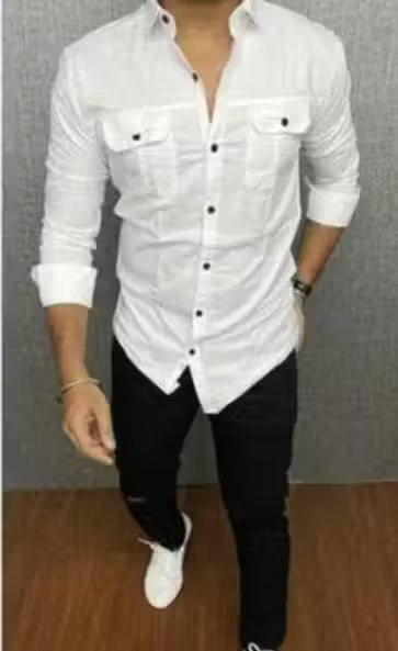 Stylish Attractive Cotton White Double Pocket Shirts For Men
