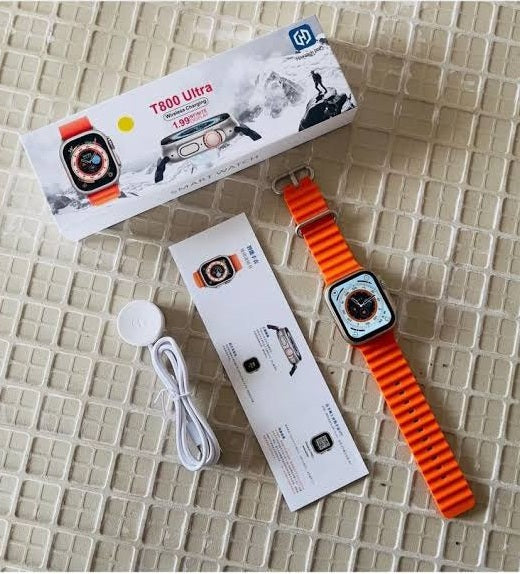 T800 ultra wireless charging watch with beautiful band orange colour