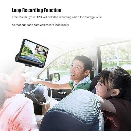 3 Channel Dash Cam 1080P, Front, Inside & Rear Camera with G-Sensor, Loop Recording, Parking Monitor - for Car Safety