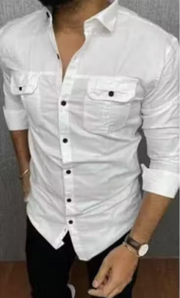 Stylish Attractive Cotton White Double Pocket Shirts For Men