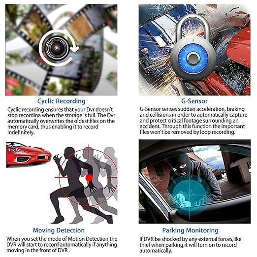 3 Channel Dash Cam 1080P, Front, Inside & Rear Camera with G-Sensor, Loop Recording, Parking Monitor - for Car Safety