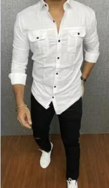 Stylish Attractive Cotton White Double Pocket Shirts For Men