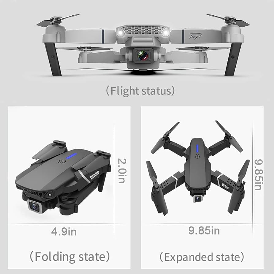 HD 4K Drone Camera Foldable E88 Pro Drone With Mini Camera Wifi Drone For Everyone HD Dual Camrra Drone (3 Items FREE Display Airbuds, Coffee Blinder, P9 Headphone)