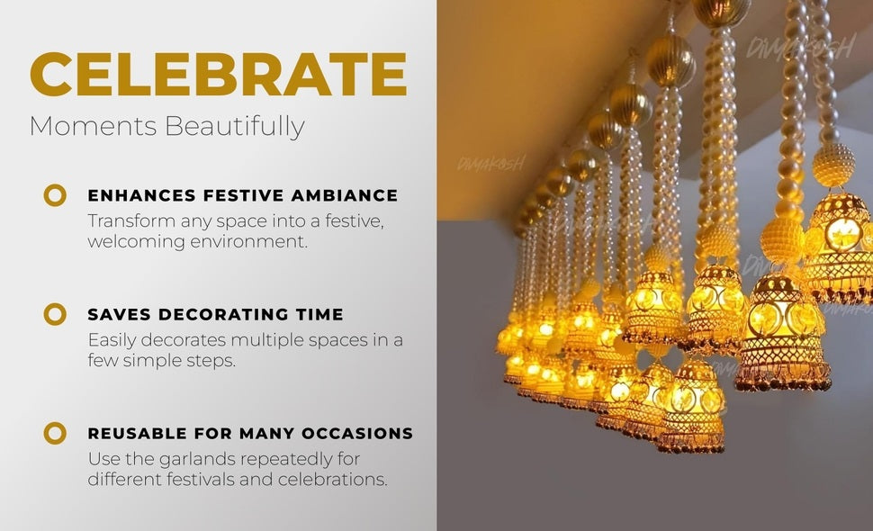 Wall Hangings for Home Decoration, Diwali Lights, Handmade Diwali Decoration Wall hangings, Door Valance Hanging with LED T-Lights
