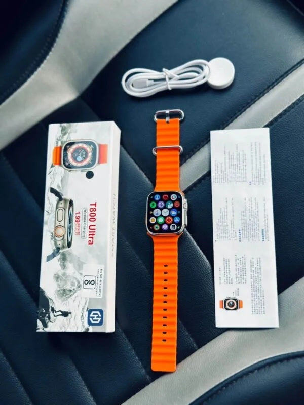 T800 ultra wireless charging watch with beautiful band orange colour