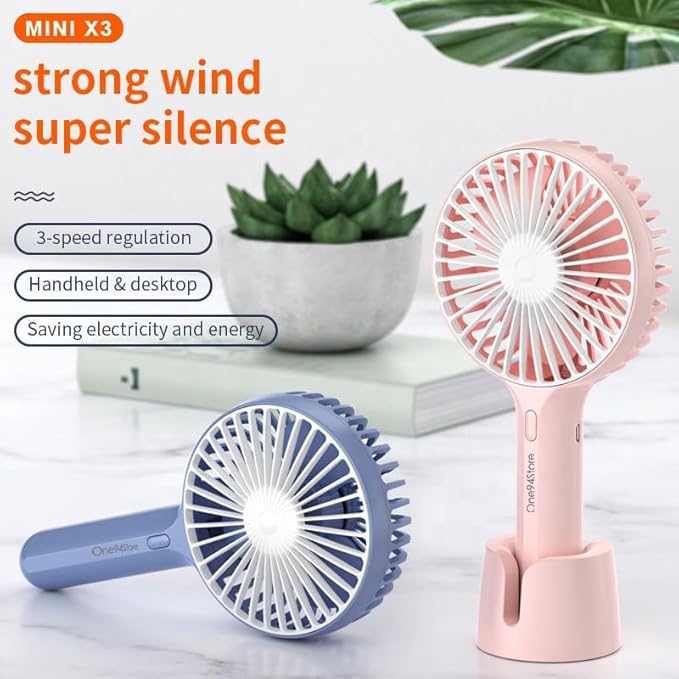 Mini Portable Hand Fan – Powerful Brushless Motor, 3-Speed Large Blades, Noise-Cancelling, 1500mAh USB Rechargeable Battery (Up to 6Hrs) – Ideal for Kitchen, Makeup, Travel