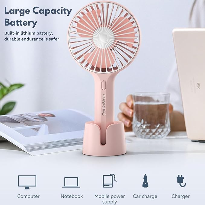 Mini Portable Hand Fan – Powerful Brushless Motor, 3-Speed Large Blades, Noise-Cancelling, 1500mAh USB Rechargeable Battery (Up to 6Hrs) – Ideal for Kitchen, Makeup, Travel