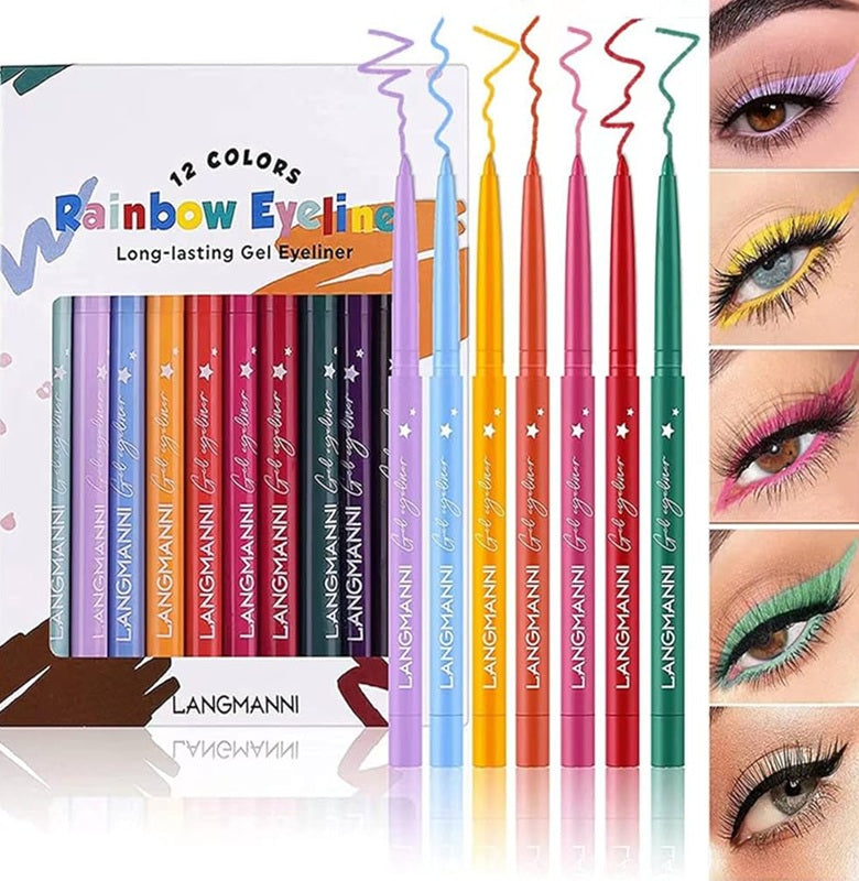 Ads eyeliner multicolor set of 12 pcs Rich Color Formula ( Pack of 4 )