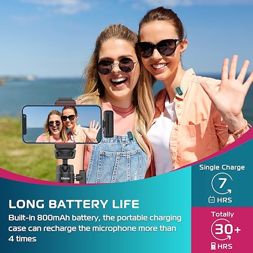J12 Wireless Lavalier Omnidirectional Microphone for iPhone iPad, 2-in-1 Plug-Play Mic with Charging Case for Phone Video Recording Interview Youtubers Vloggers, 65ft Transmission Range (Black)