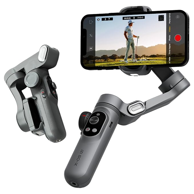 IZI GO-X 3-Axis Smartphone Gimbal Stabilizer with AI Tracking | OLED Display | LED Fill Light | Wireless Charging | 10H Battery | Phone Gimbal for Vlogging & YouTube | Gray | 310g