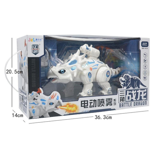 Electric Walking Dinosaur Toy with Spray and LED Light Features Interactive Triceratops for Kids Realistic Sound Effects Fun Educational Gift for Boys Girls