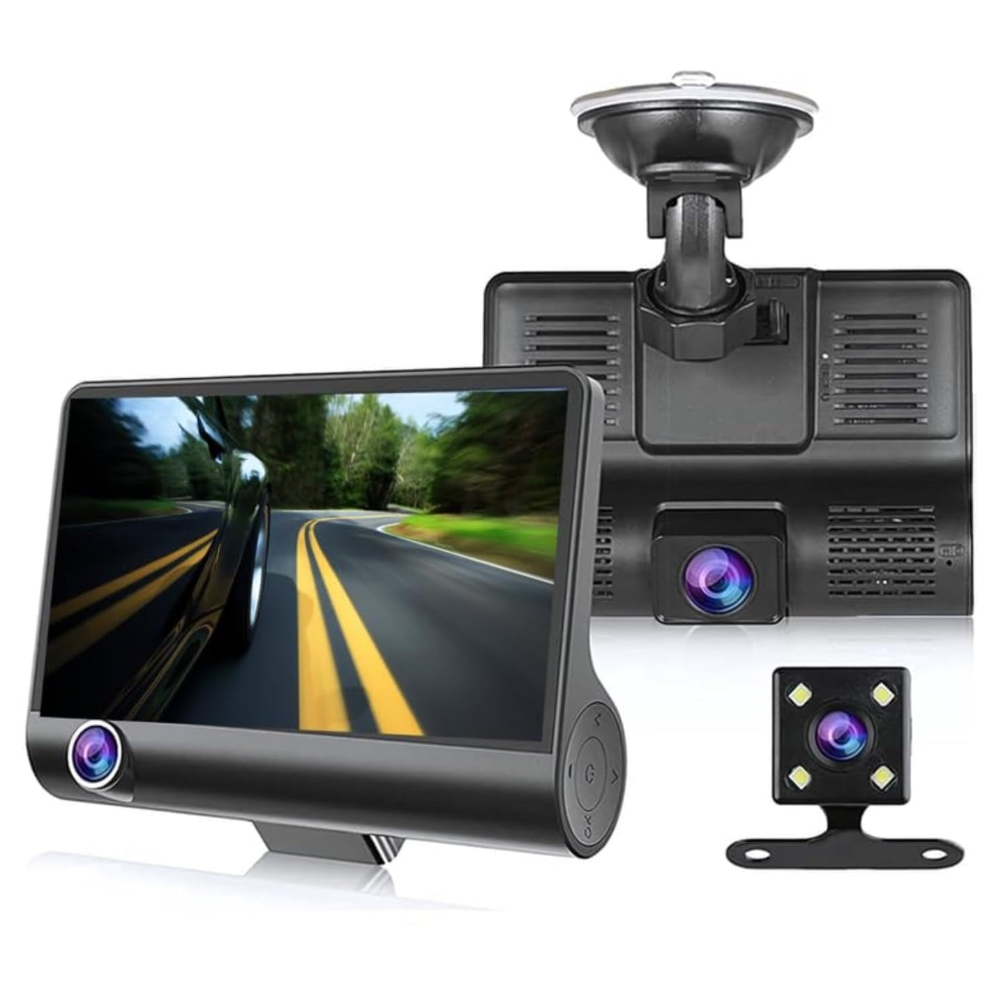 3 Channel Dash Cam 1080P, Front, Inside & Rear Camera with G-Sensor, Loop Recording, Parking Monitor - for Car Safety
