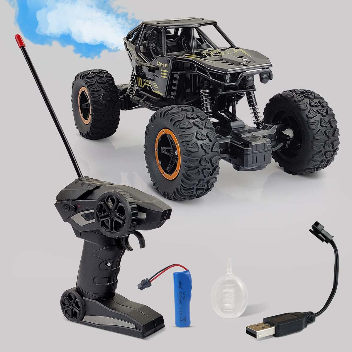 NHR Remote Control car with Mist Smoke Spray Function and Attractive Lights, Rock Crawler 45° Climbing Angle, Rechargeable High Speed Off-Road Monster Truck Rock Climbing Car Toy