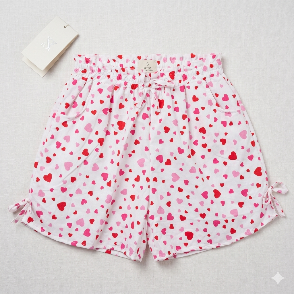 Charming Hearts Print Lounge Shorts – Premium Soft Cotton