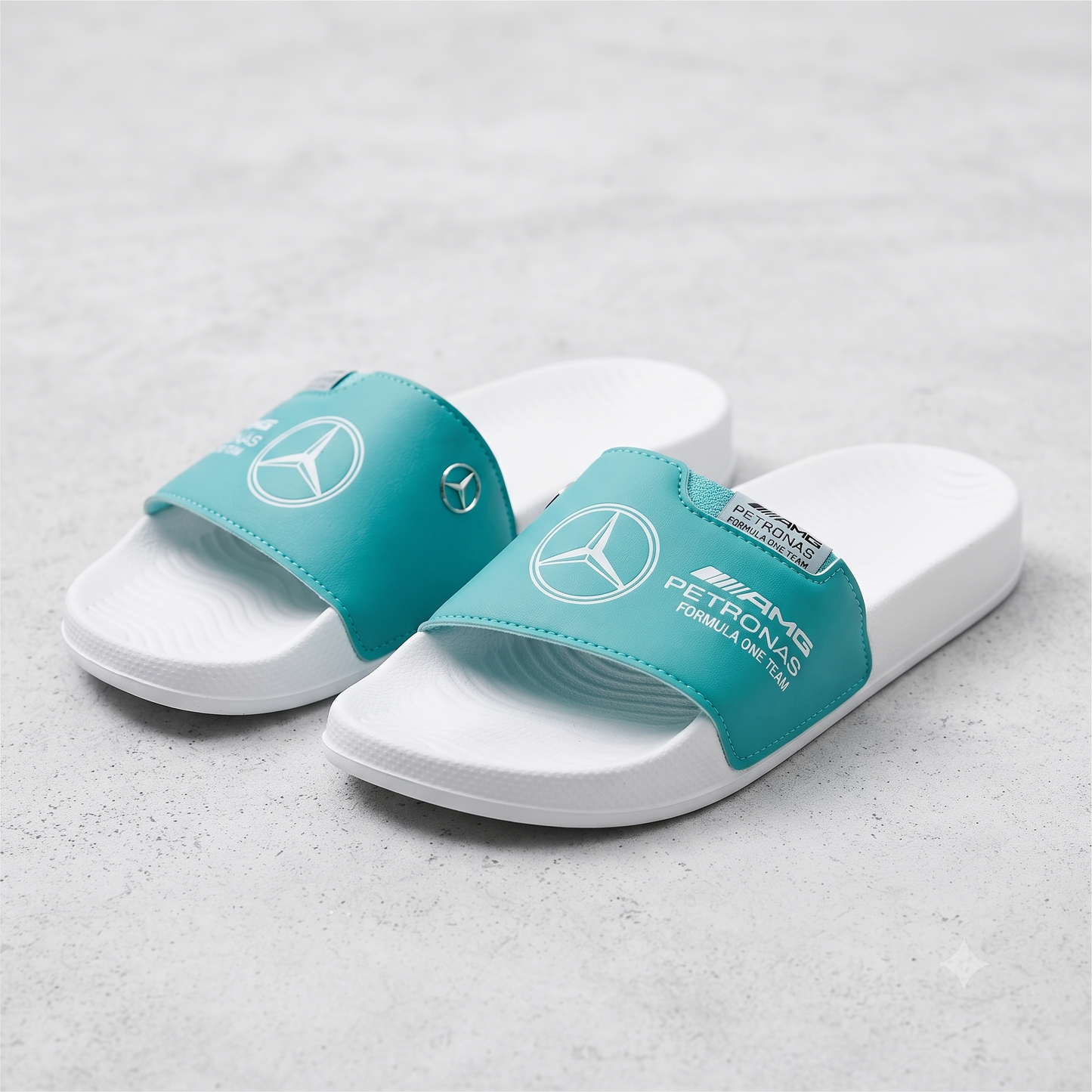 Mercedes-AMG Petronas F1 Motorsport White & Teal Casual Comfort Sliders