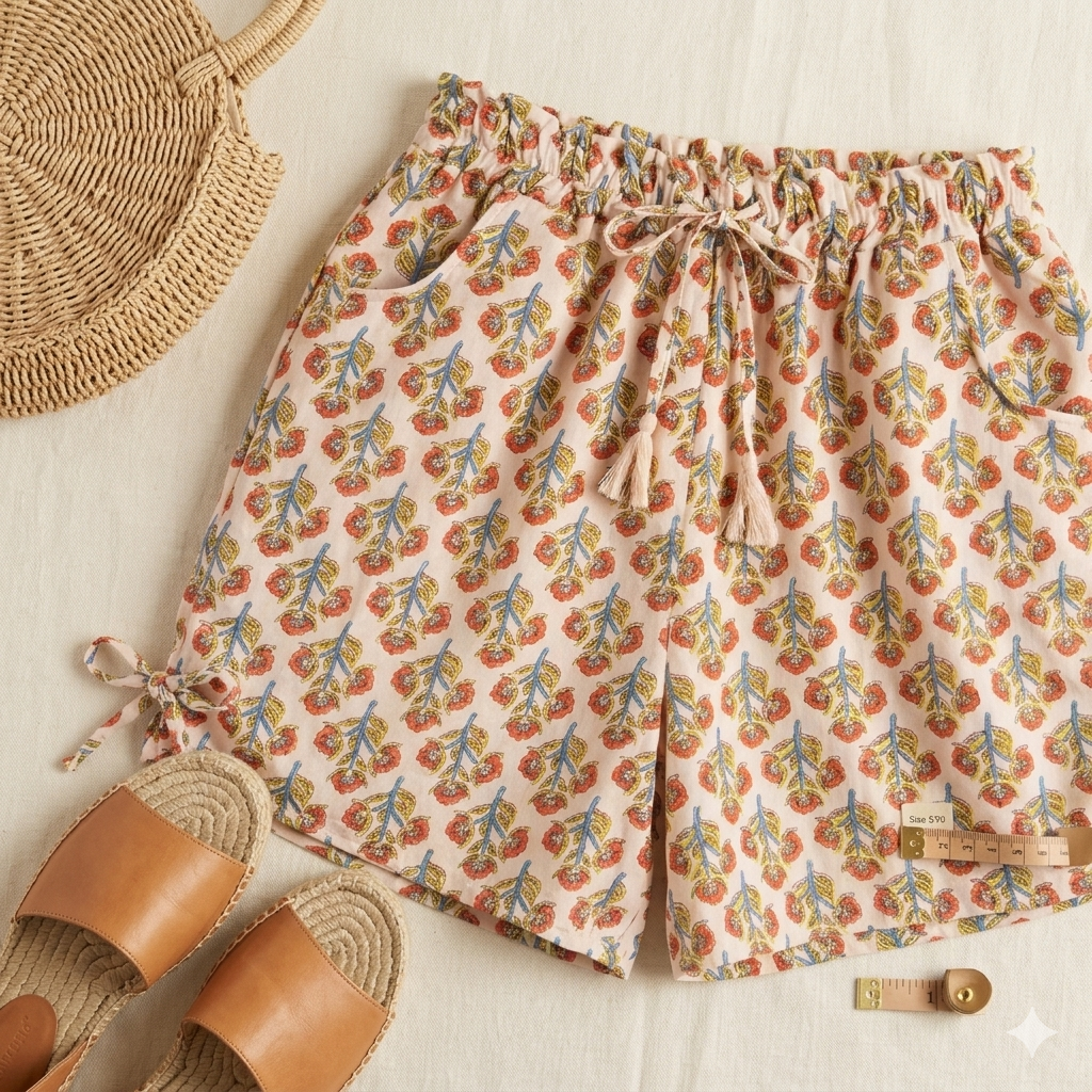 Women’s Floral Print Cotton Lounge Shorts with Side-Tie Detailing