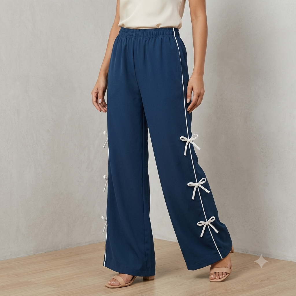 Chic Side-Piping Bow Accent Wide-Leg Track Pants / Lowers