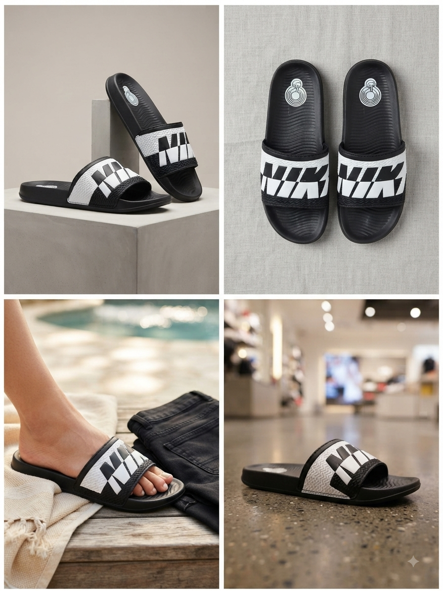 Men’s Black & White Bold Graphic Comfort Sliders – Stylish Casual Slip-On Sandals