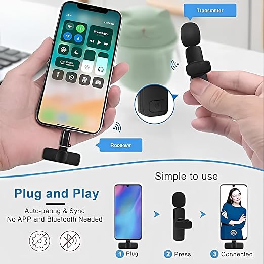 Professional Wireless Microphone System With Noise Cancelation for Apple & Android Mobiles, Camcorder, Smartphone & Tablet