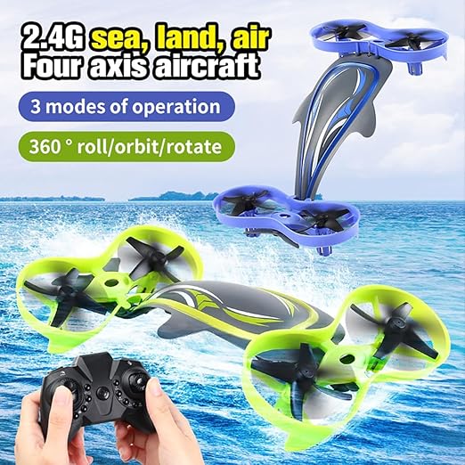 Waterproof 2-in-1 Whale 6 Axis【Can swim in Water & Fly in Air】Quadcopter Drone【Pack of 1】【Multi-Colored】