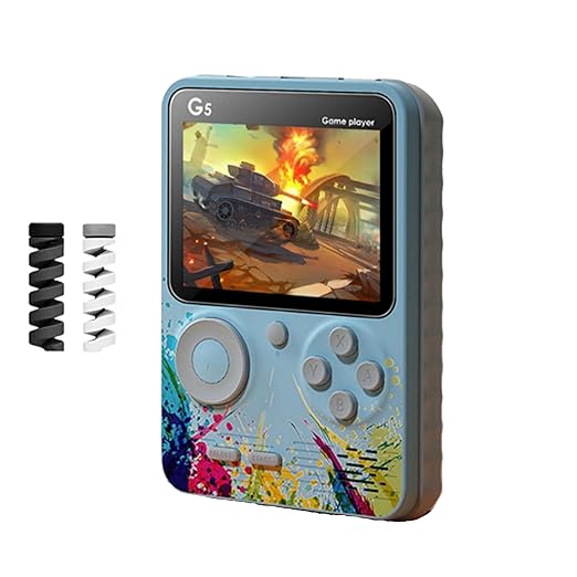 G5 5000 in 1 Retro Game Box Only for 1 Player, Handheld Classical Game PAD Can Play On TV, 500 Games Like Contra, Tank, Bomber Man Etc. (A Like Star Product) (Blue Grey)