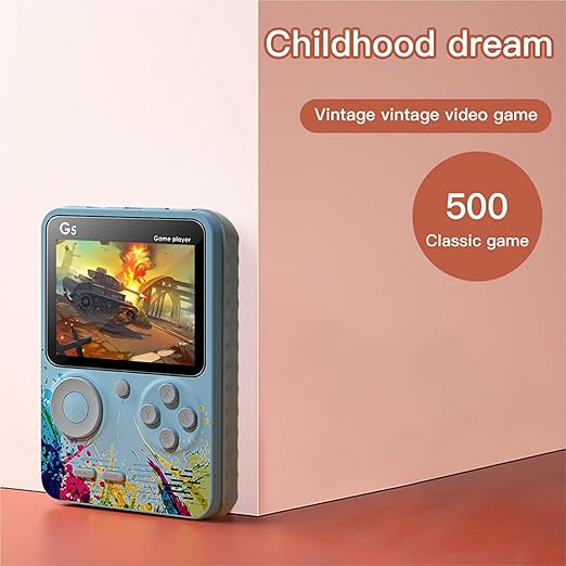 G5 5000 in 1 Retro Game Box Only for 1 Player, Handheld Classical Game PAD Can Play On TV, 500 Games Like Contra, Tank, Bomber Man Etc. (A Like Star Product) (Blue Grey)