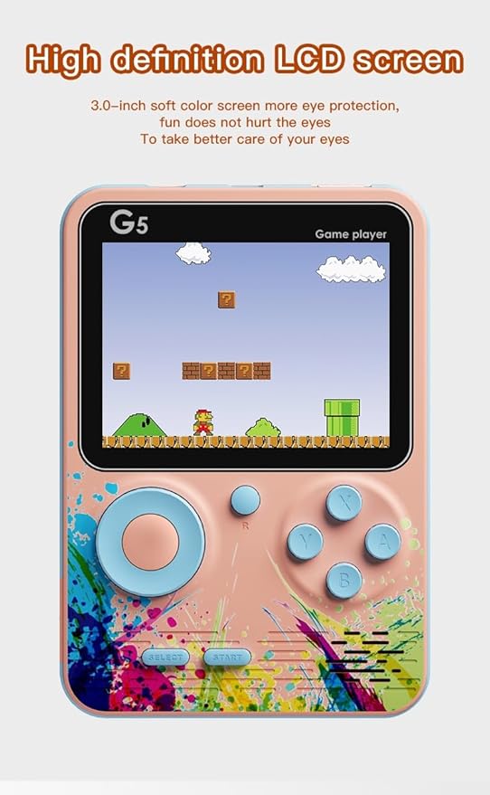 G5 5000 in 1 Retro Game Box Only for 1 Player, Handheld Classical Game PAD Can Play On TV, 500 Games Like Contra, Tank, Bomber Man Etc. (A Like Star Product) (Blue Grey)