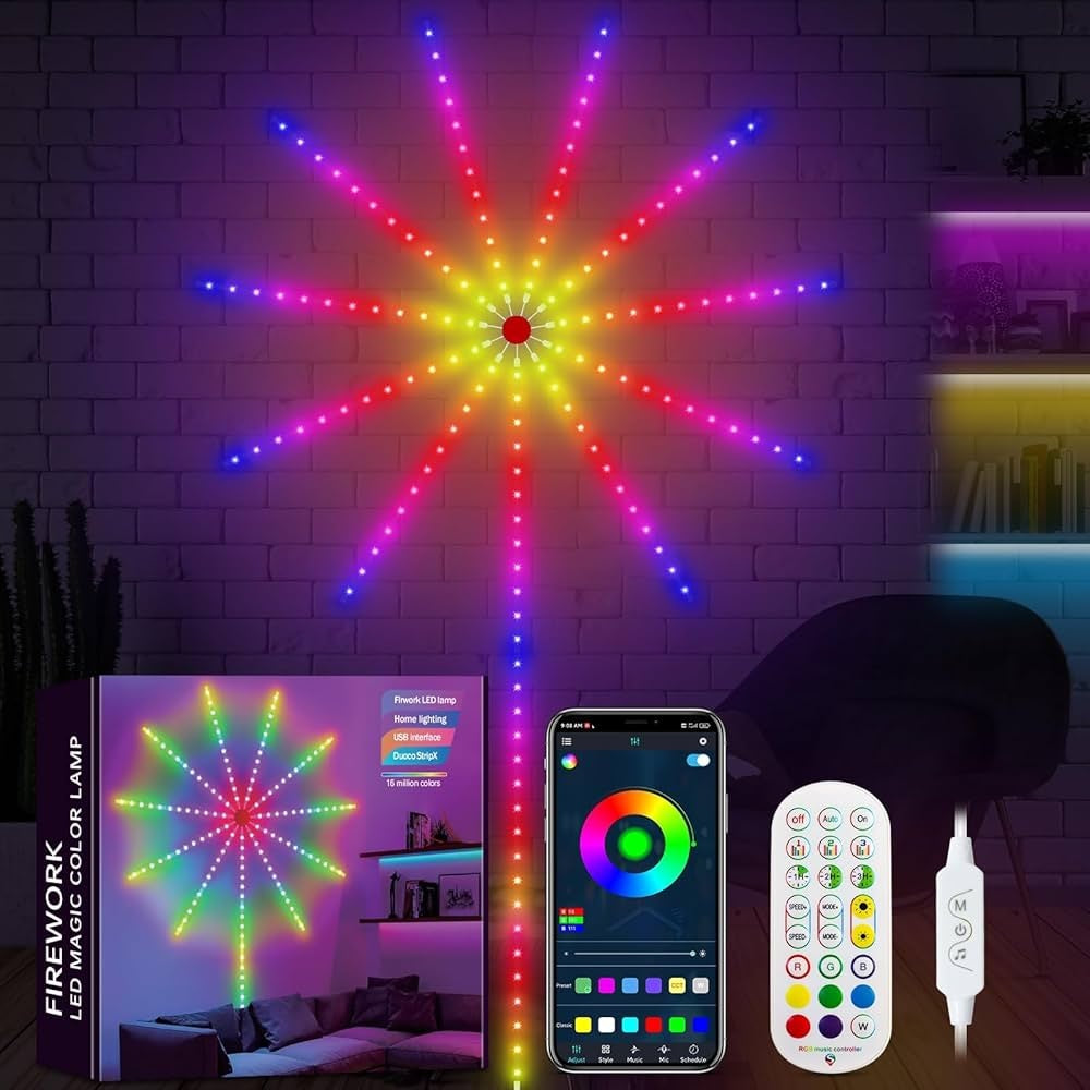 Smart Firework Led Lights Indoor,Led Fireworks Lights with Remote & APP Control Firework Launch Effect,Music/Mic Sync RGB Color Changing Led Lights