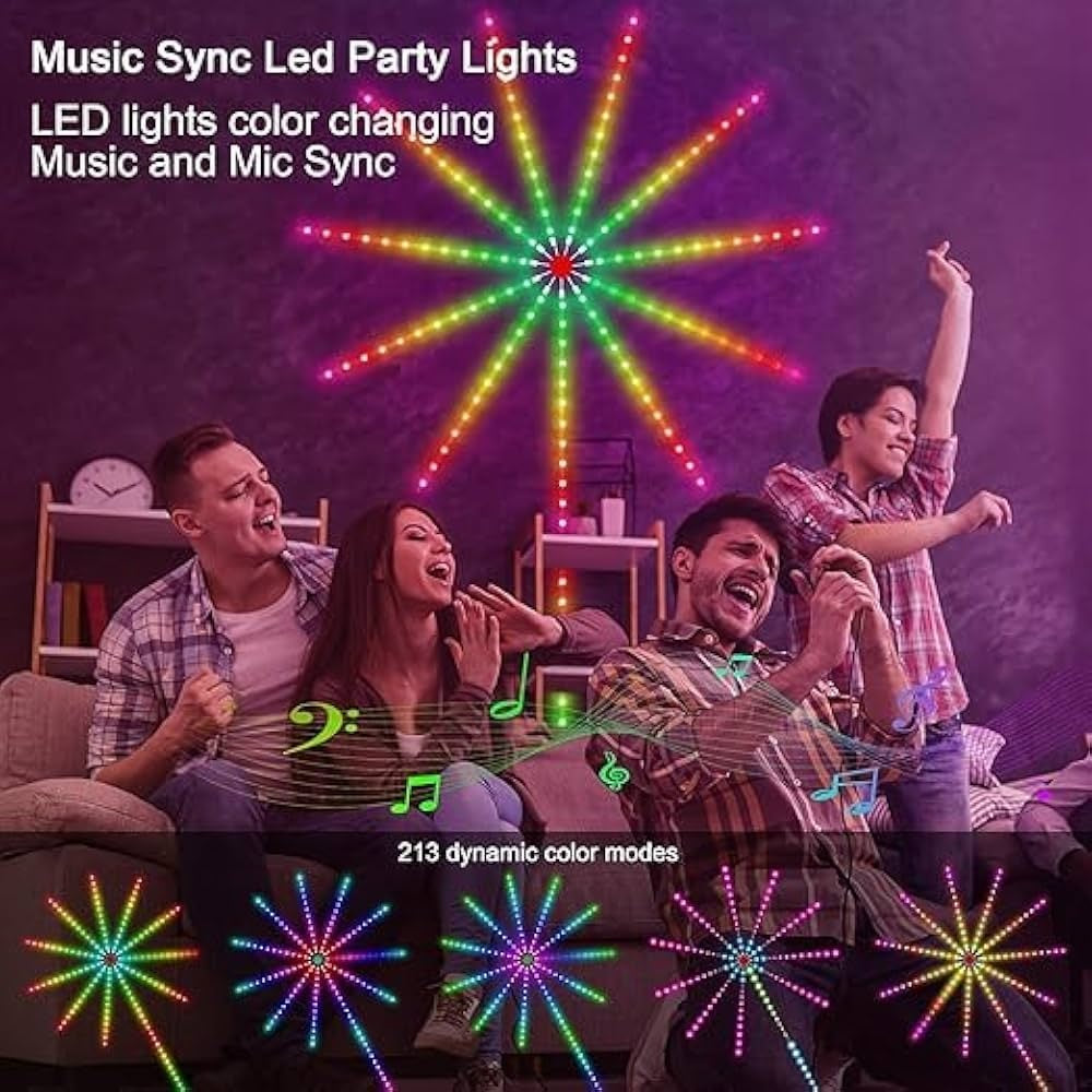Smart Firework Led Lights Indoor,Led Fireworks Lights with Remote & APP Control Firework Launch Effect,Music/Mic Sync RGB Color Changing Led Lights