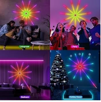 Smart Firework Led Lights Indoor,Led Fireworks Lights with Remote & APP Control Firework Launch Effect,Music/Mic Sync RGB Color Changing Led Lights