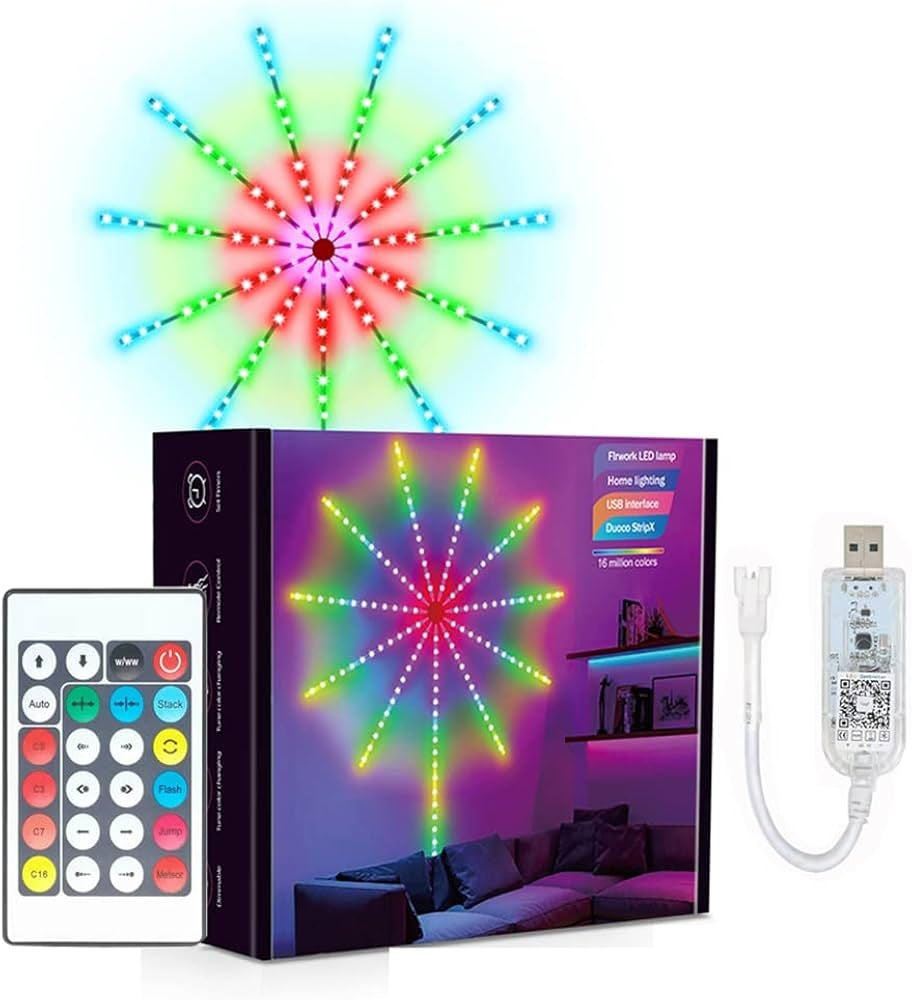 Smart Firework Led Lights Indoor,Led Fireworks Lights with Remote & APP Control Firework Launch Effect,Music/Mic Sync RGB Color Changing Led Lights