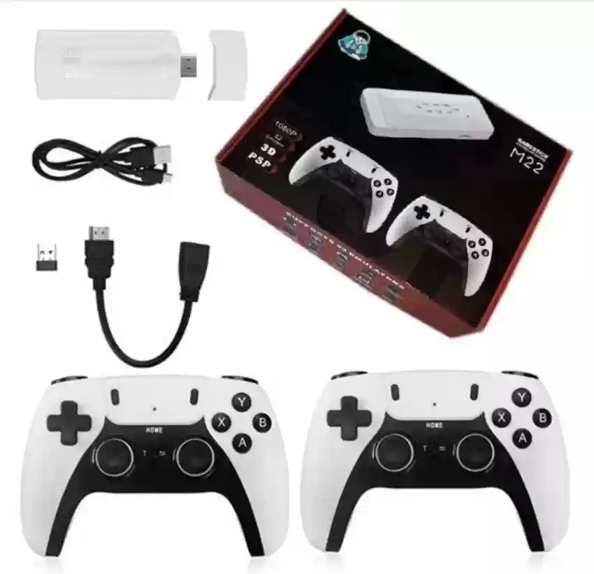 M22 Game Stick Retro Video Game Console with 2 Wireless Controller 64 GB with Yes (White,Black)