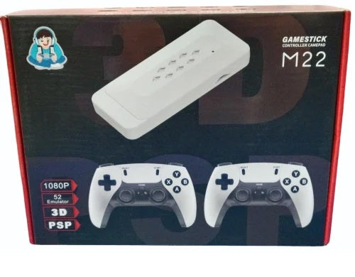 M22 Game Stick Retro Video Game Console with 2 Wireless Controller 64 GB with Yes (White,Black)