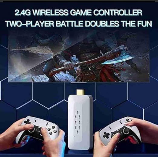 M22 Game Stick Retro Video Game Console with 2 Wireless Controller 64 GB with Yes (White,Black)