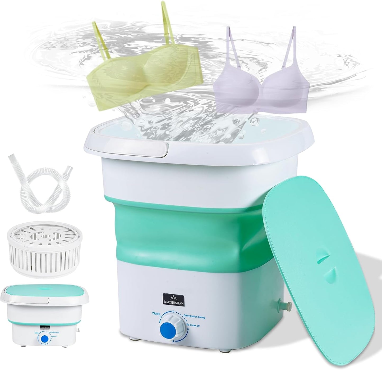 Portable Washing Machine Mini Foldable Washing Machine Ultrasonic Cleaning Blue Ray sterilization Automatic Washer with Spin Dryer For Washing Underwear 3KG...