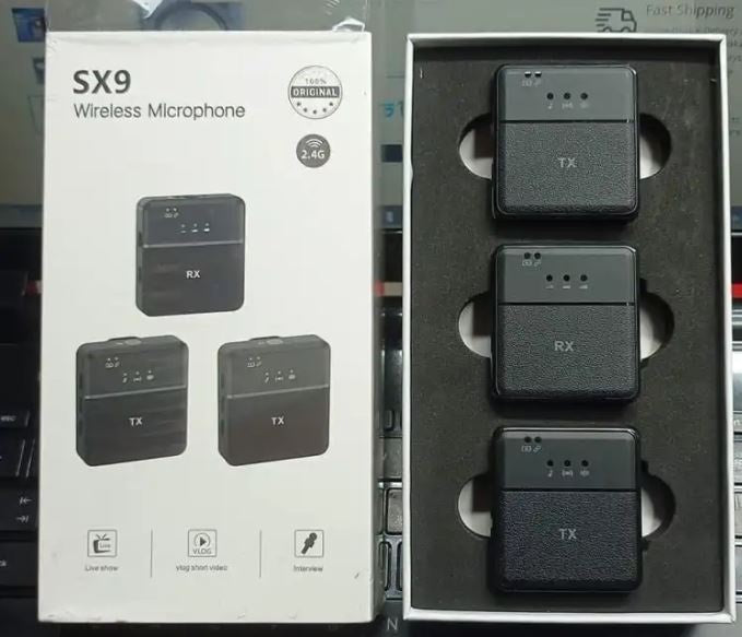 SX9 Double Wireless Microphone 1 Controller 2 Microphone Collar Mic Intelligent Noise Cancellation
