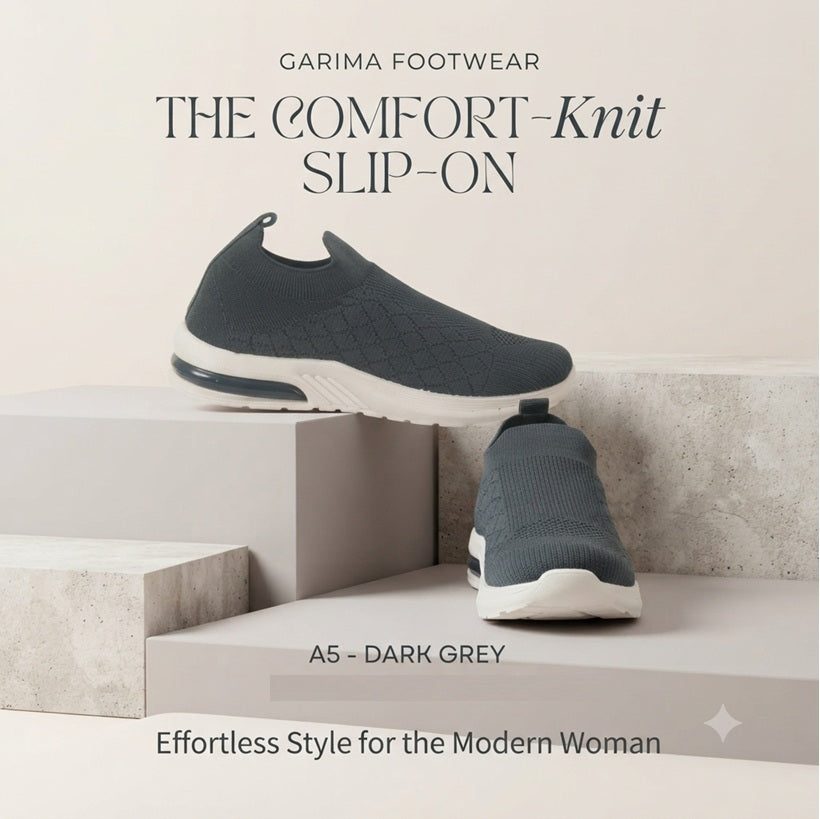 Garima A5 Women's Dark Grey Slip-On Knit Casual Sneakers