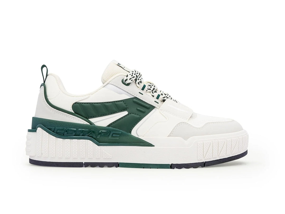 Premium Athleisure Chunky Sneakers with Textured Soles – Off-White/Dark Green