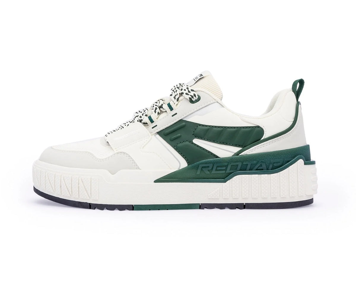 Premium Athleisure Chunky Sneakers with Textured Soles – Off-White/Dark Green