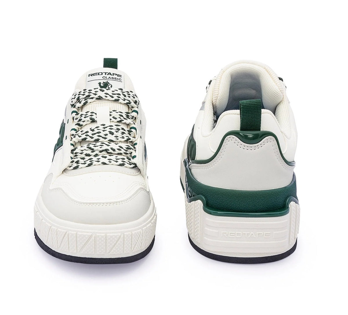 Premium Athleisure Chunky Sneakers with Textured Soles – Off-White/Dark Green
