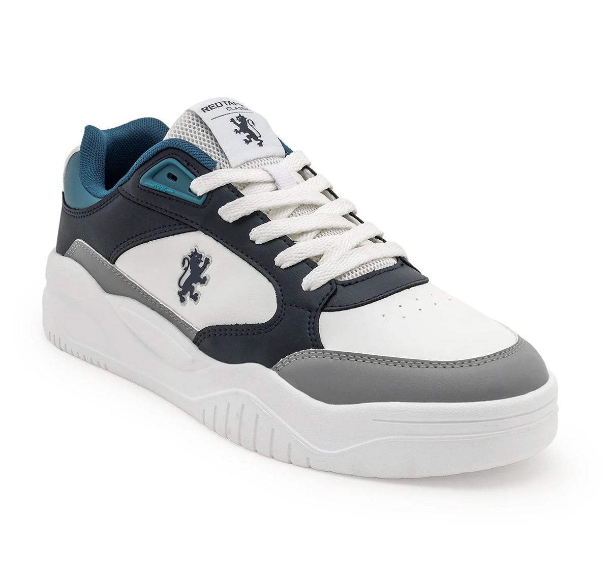 Men's Blue & White Colorblocked Retro Streetwear Sneakers | Chunky Sole Lace-Up Skate Shoes for Casual Wear