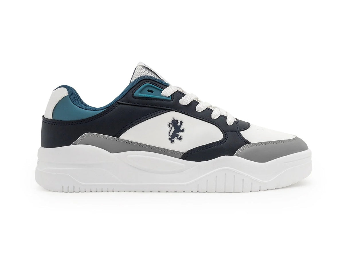 Men's Blue & White Colorblocked Retro Streetwear Sneakers | Chunky Sole Lace-Up Skate Shoes for Casual Wear