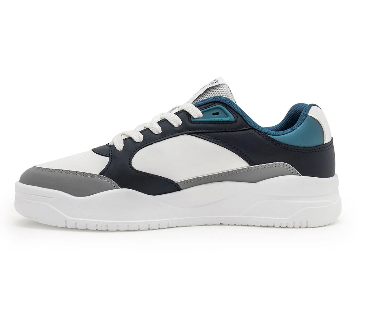 Men's Blue & White Colorblocked Retro Streetwear Sneakers | Chunky Sole Lace-Up Skate Shoes for Casual Wear