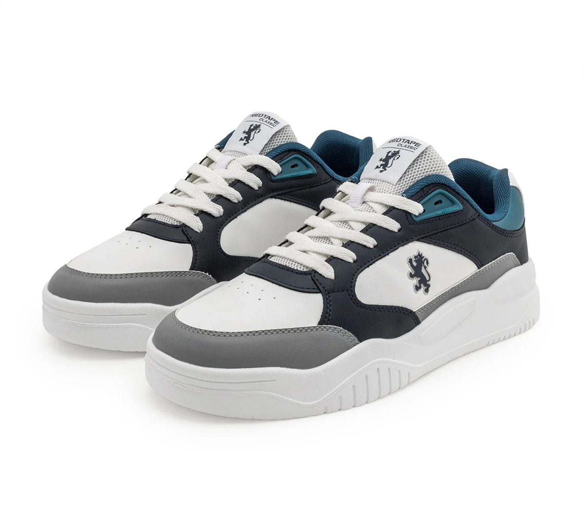 Men's Blue & White Colorblocked Retro Streetwear Sneakers | Chunky Sole Lace-Up Skate Shoes for Casual Wear
