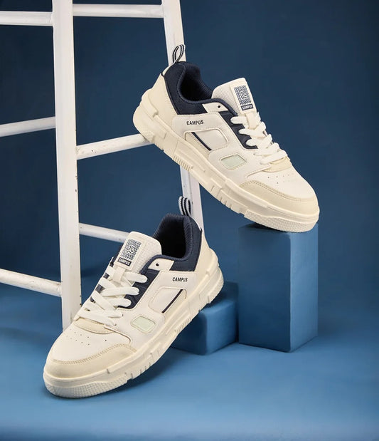 Retro-Court Off-White Sneakers for Men | Cushioned Casual Shoes with Textured Sole