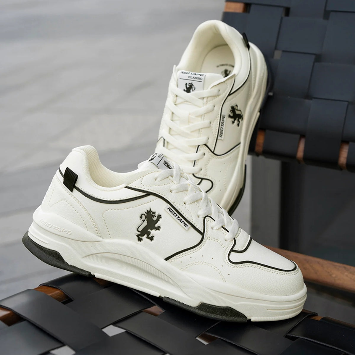 Men's Off-White & Green Solid Chunky Sneakers | Premium Athleisure & Walking Shoes